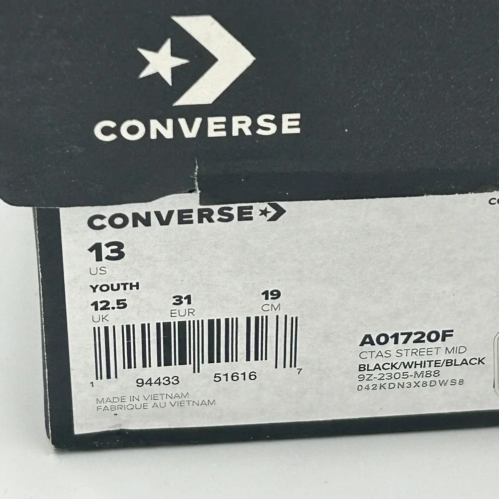 Converse‎ CTAS Street Mid Youth Size 13 Black New A01720F Canvas Sneakers